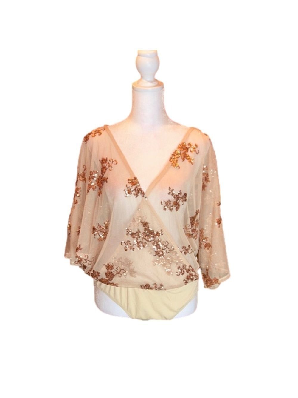 CHARLOTTE RUSSE Sexy Bling Sequins See-Through Snap Crotch Top NWT! Size M